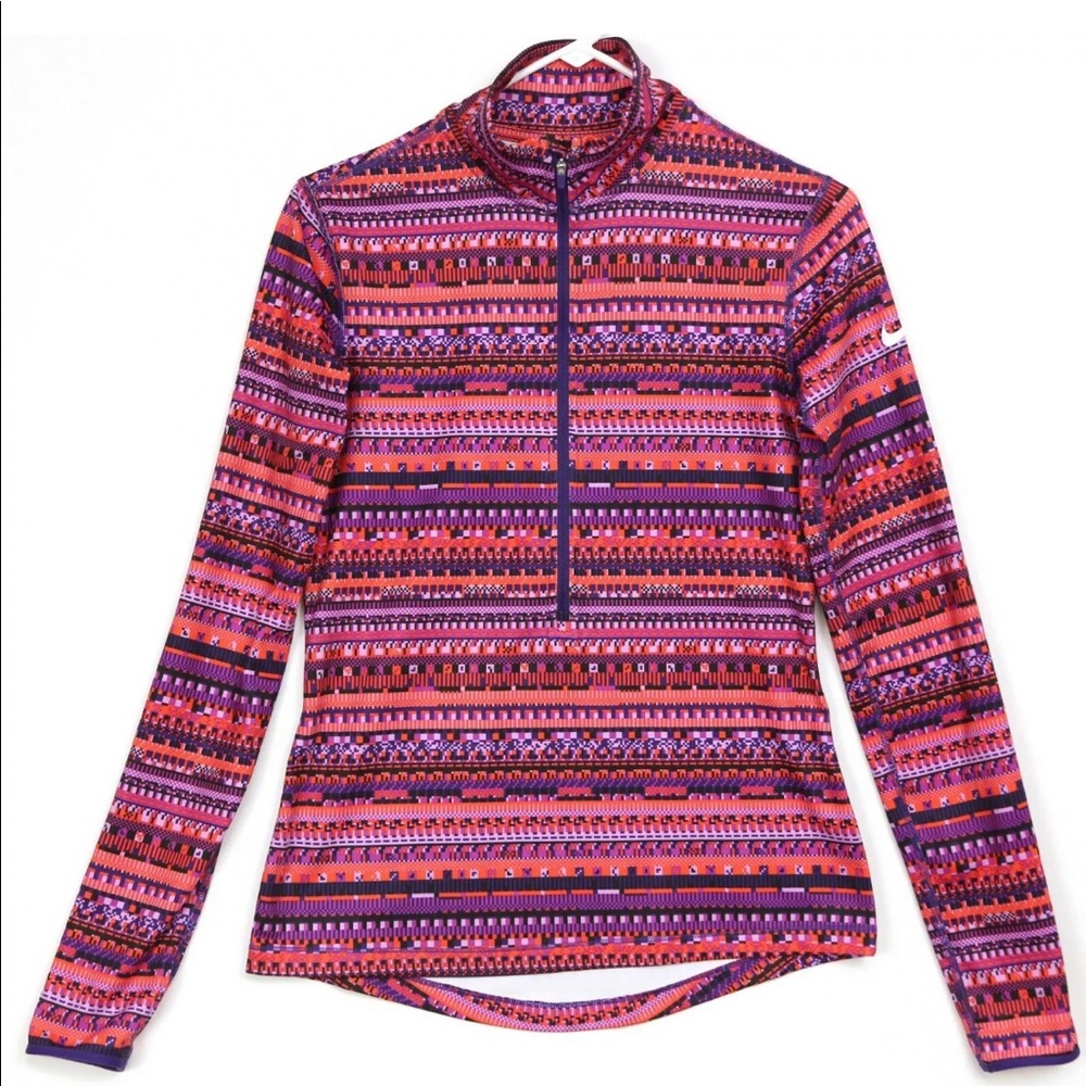 Nike Pro Dri Fit Multicolor Geometric 1/2 Zip Shirt Jacket Womens Large Pink.